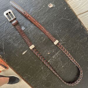 Brighton Brown Braided Leather Belt Silver Buckle & Accents L/34
